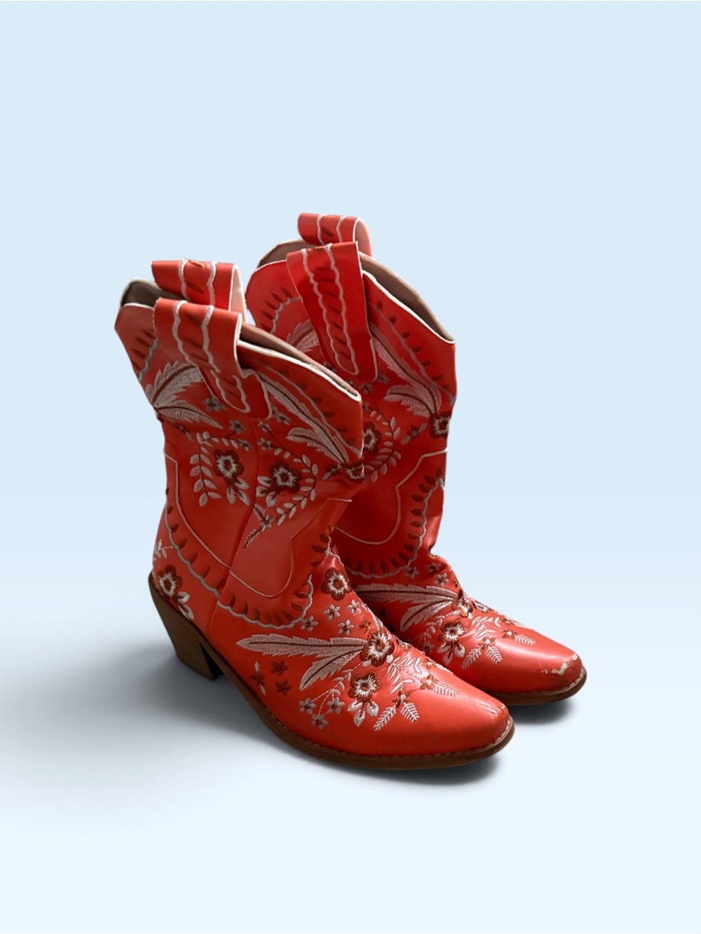 Amazon Orange Embroidered Western Ankle Booties